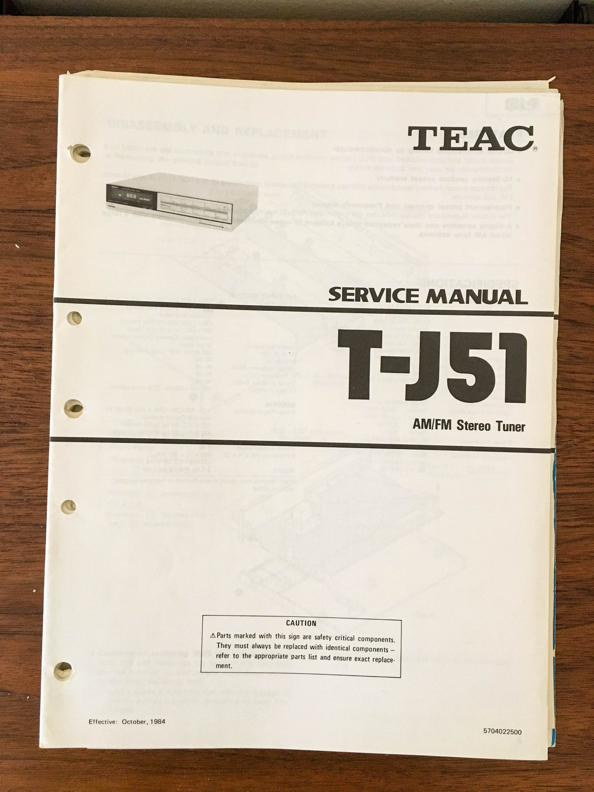 Teac T-J51 Tuner Service Manual *Original*