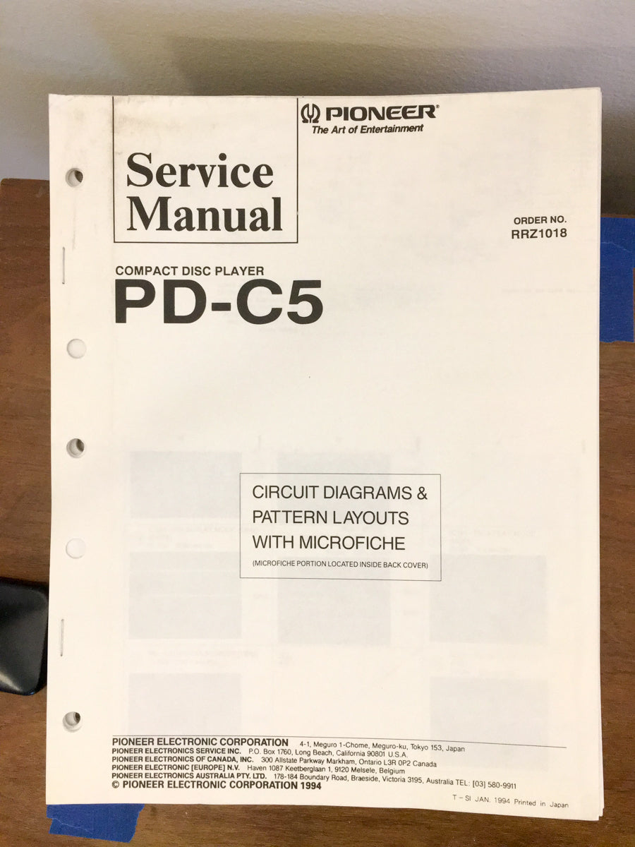 Pioneer PD-C5 CD Player Service Manual *Original*