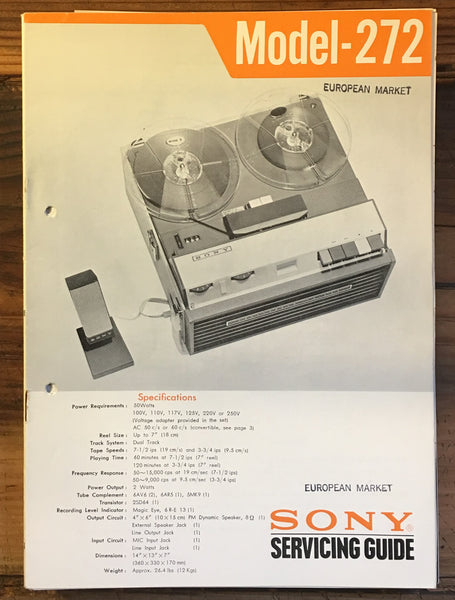 Sony Model 272 Tape Recorder Service Manual *Original*