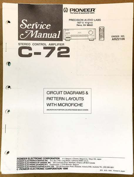 Pioneer C-72 Preamp / Preamplifier Service Manual *Original*