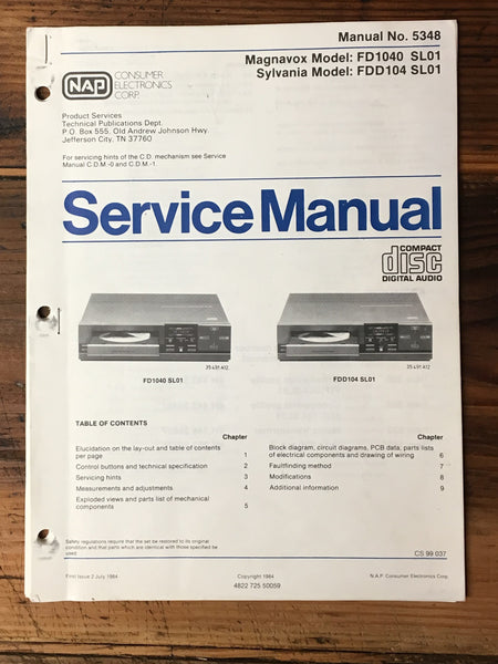 Philips FD-1040 FDD104 CD Player Service Manual *Original*