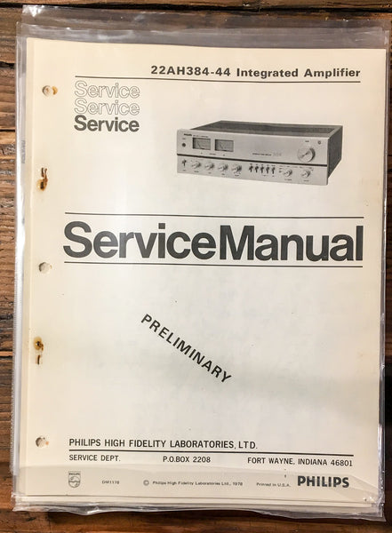 Philips 22AH384-44 384 Amplifier  Prelim. Service Manual *Original*