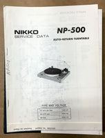 Nikko NP-500 Record Player / Turntable Service Manual *Original*