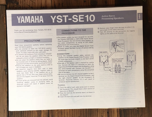 Yamaha YST-SE10 Speaker Owner / User Manual *Original*