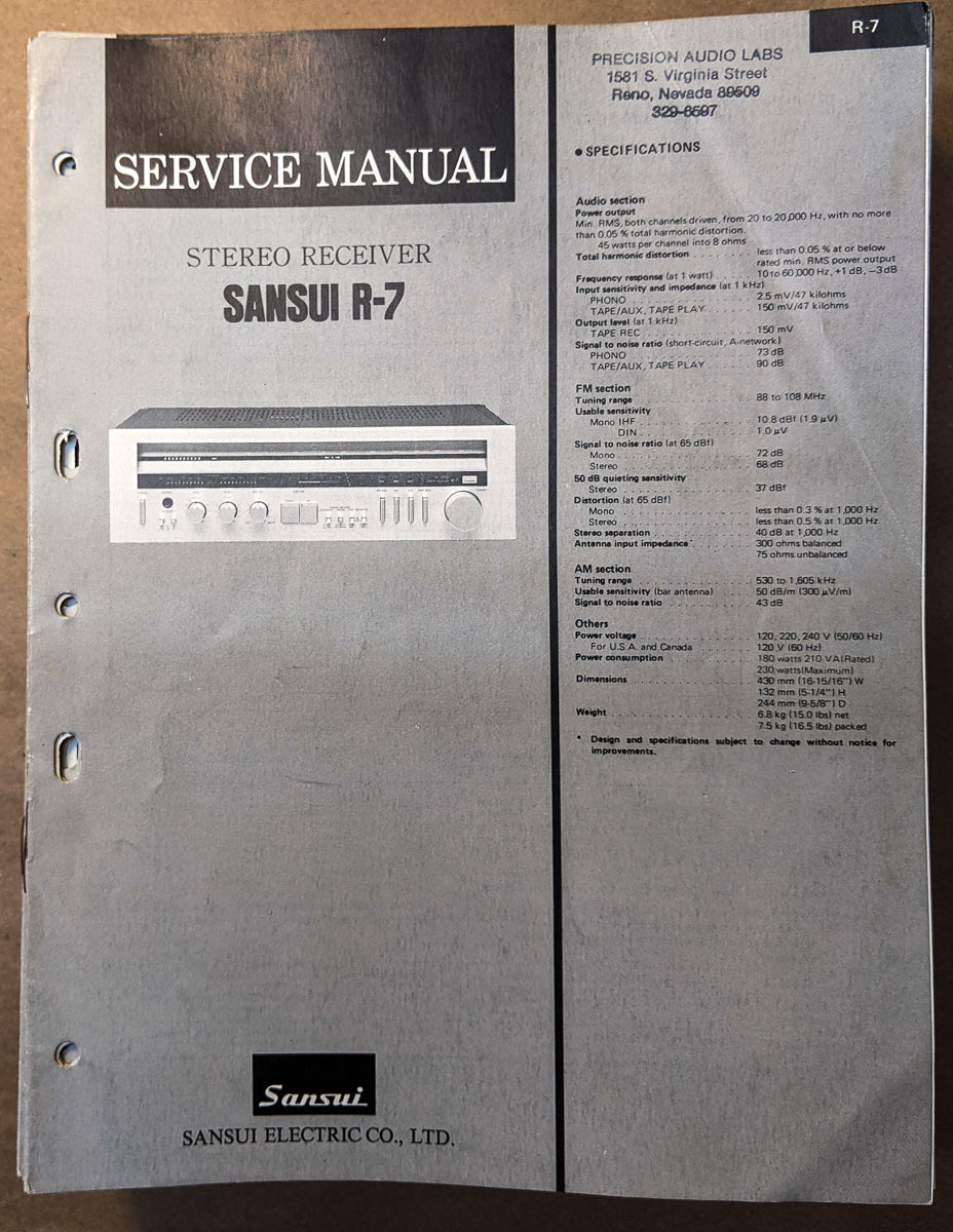 Sansui 7 Receiver Service Manual *Original*