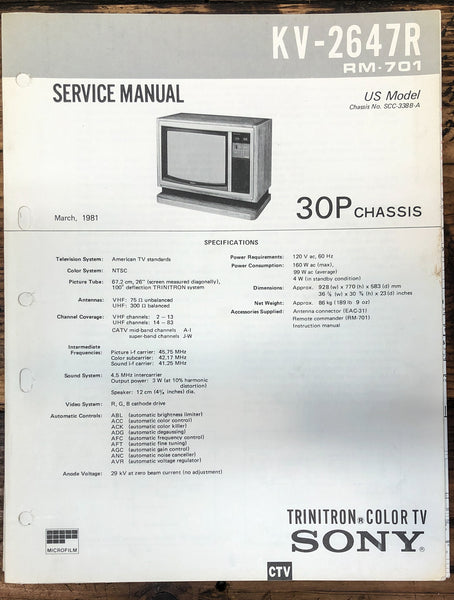 Sony KV-2647R TV  Service Manual *Original*