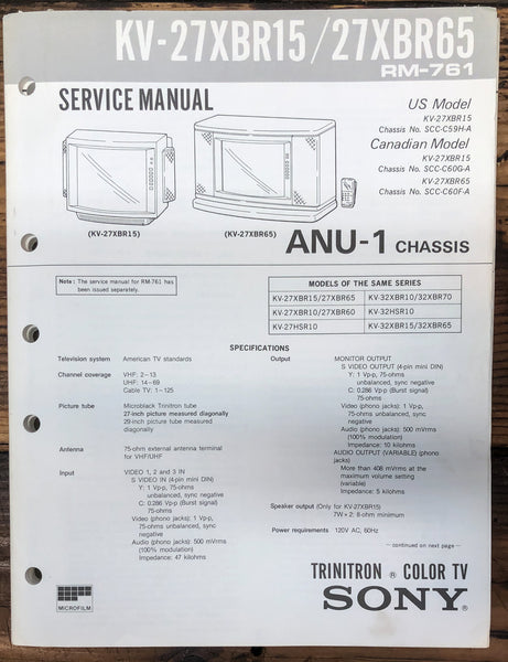 Sony KV-27XBR15 KV-27XBR65 TV  Service Manual *Original*