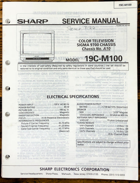 Sharp 19C-M100 TV / Television Service Manual *Original*