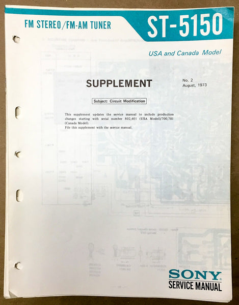 Sony ST-5150 Tuner Service Manual Supplement #2 *Original*