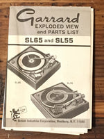 Garrard SL65 SL-65 SL55 SL-55 Turntable Exploded View & Parts List *Original*