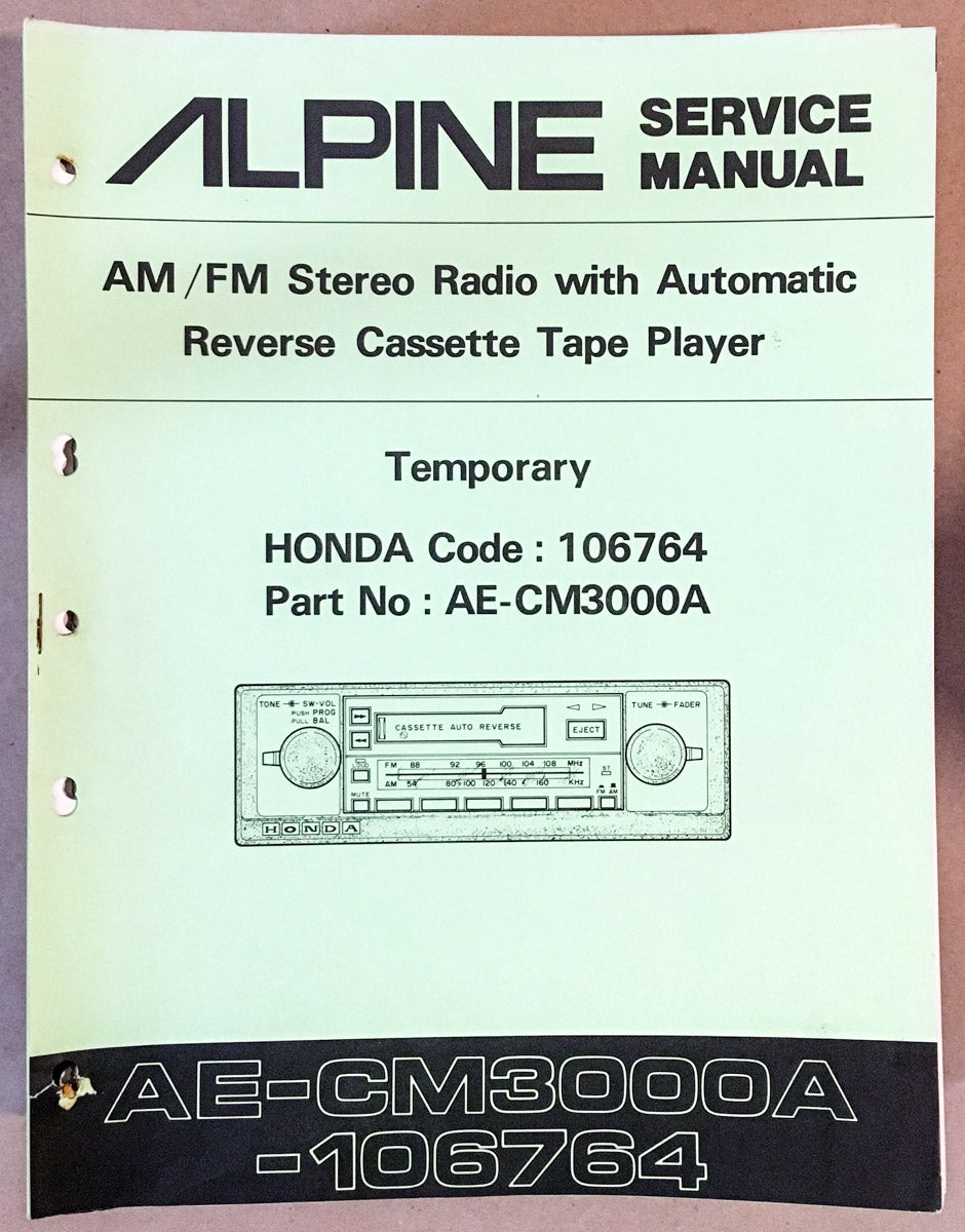 Alpine CM-3000A Radio Cassette Service Manual *Original*