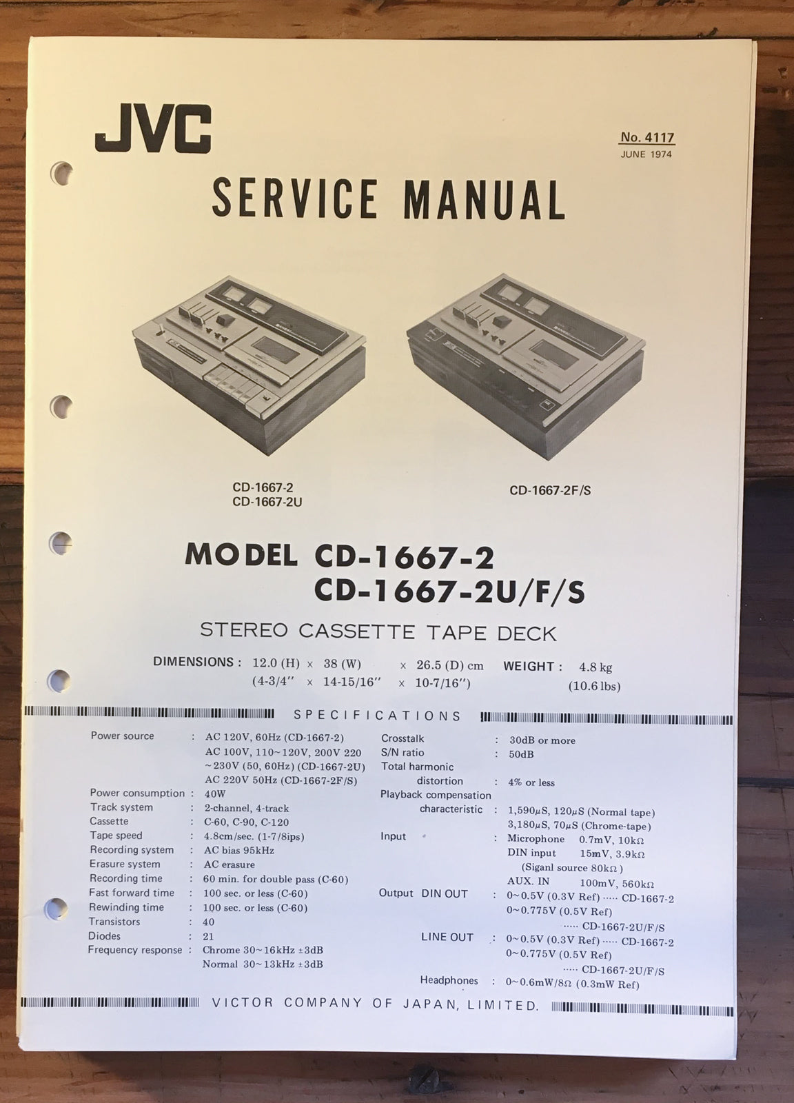 JVC CD-1667 CD-1667-2U Cassette Service Manual *Original*