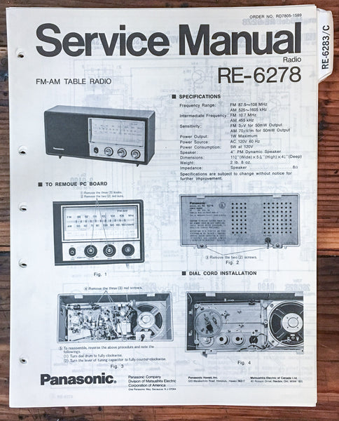 Panasonic RE-6278 Radio  Service Manual *Original*