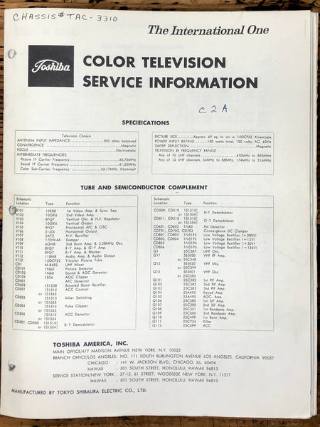 Toshiba C2A TAC-3310 TV / Television Service Manual *Original*
