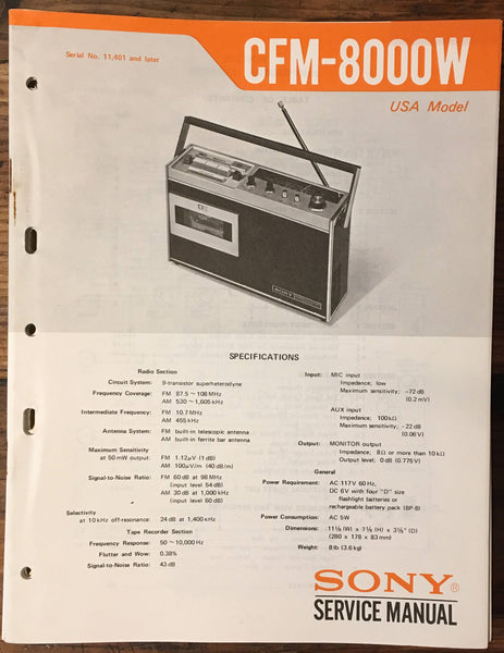 Sony CFM-8000W Radio Service Manual *Original*