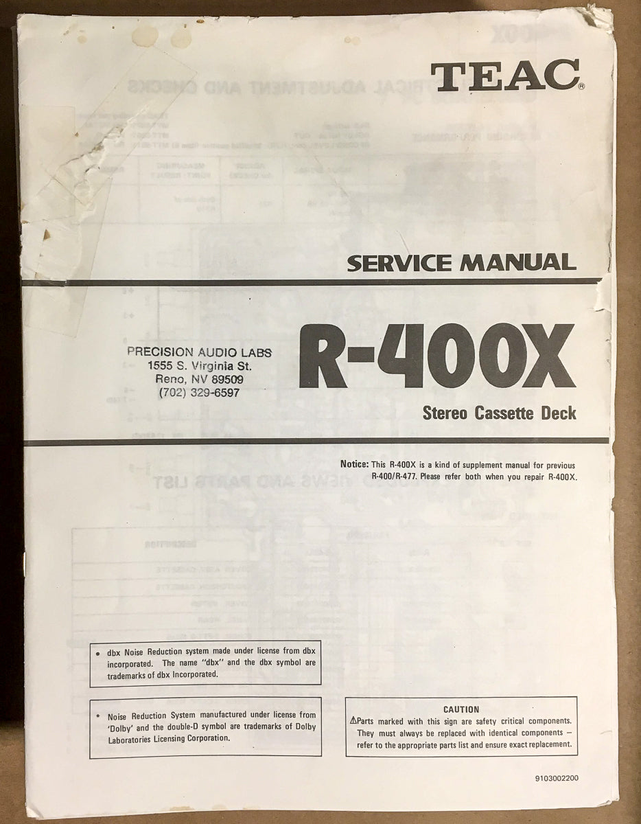Teac R-400X Cassette Service Manual *Original*