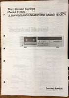 HK Harman Kardon TD-192 TD-192 Cassette Service Manual *Original*