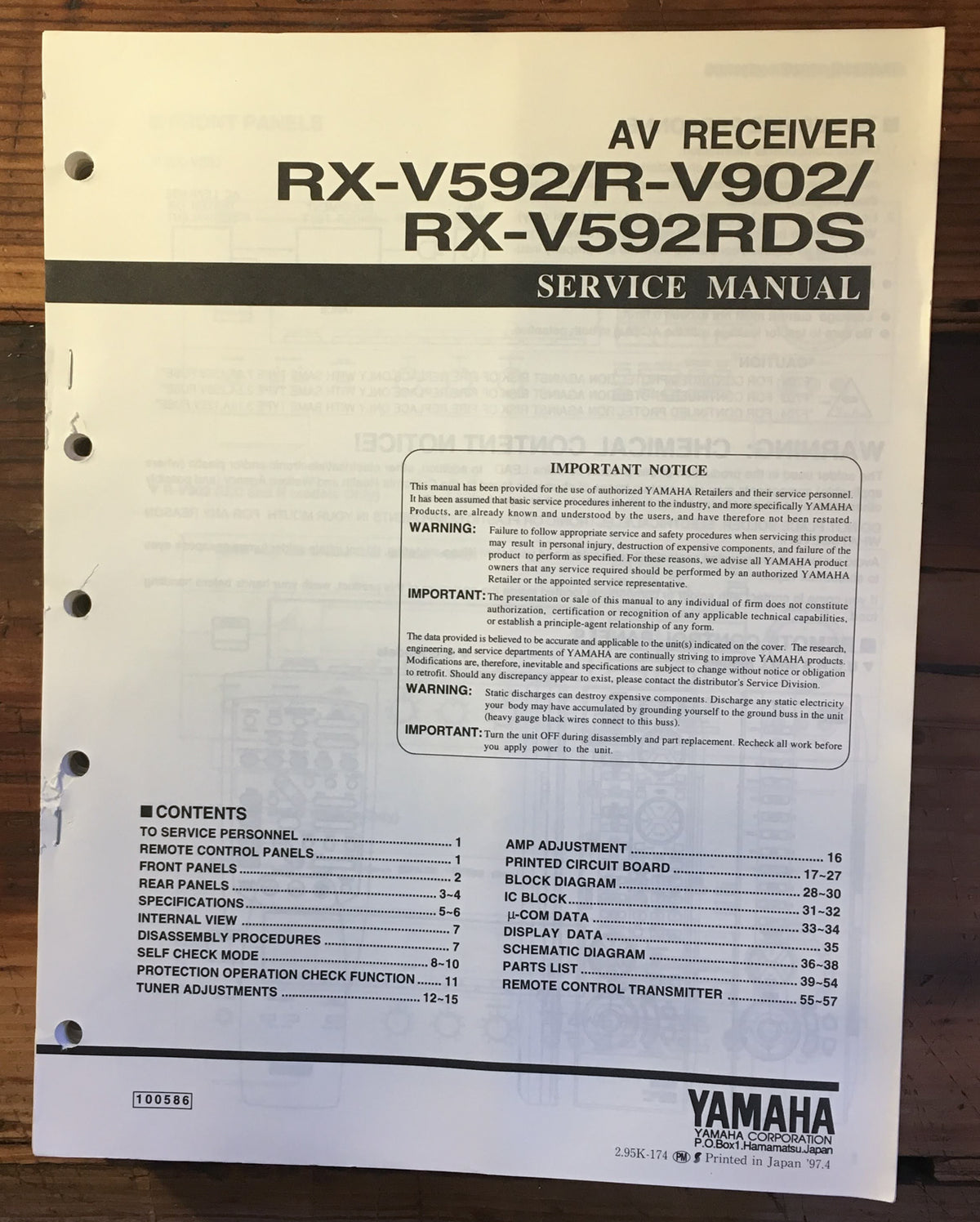 Yamaha RX-V592 R-V902 R-V592 RDS Receiver Service Manual *Original*