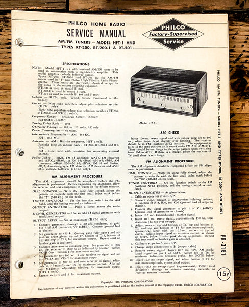 Philco Ford RT-200 RT-200-1 RT-201 Radio Service Manual *Original*