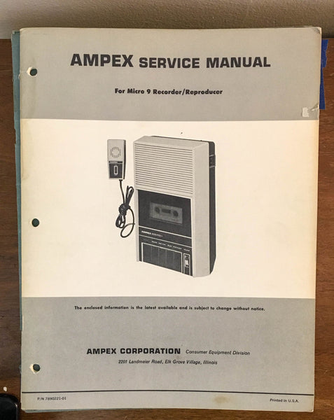 Ampex Micro 9 Cassette Player / Reocorder Service Manual *Original*