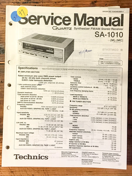 Technics SA-1010 Receiver Service Manual *Original*