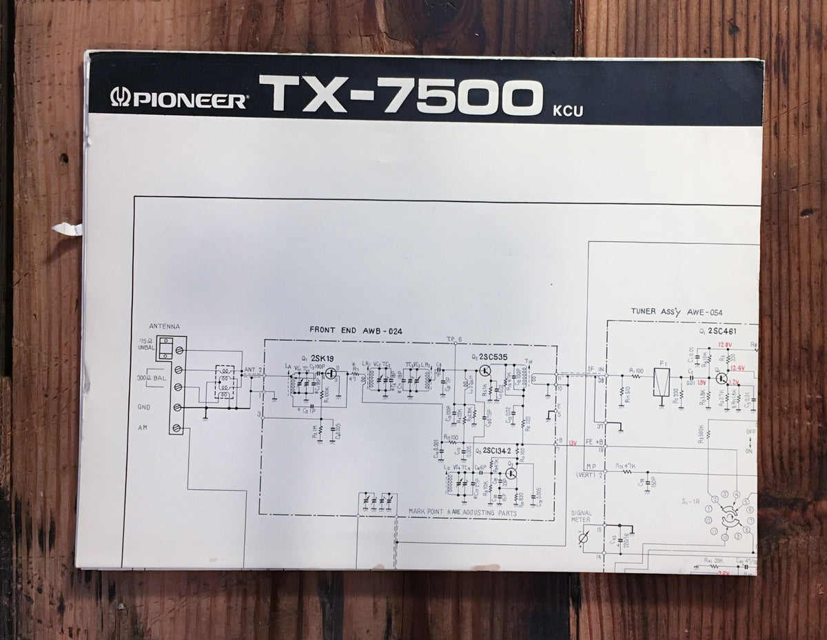 Pioneer TX-7500 Tuner Large Fold Out Schematic Sheet *Original*