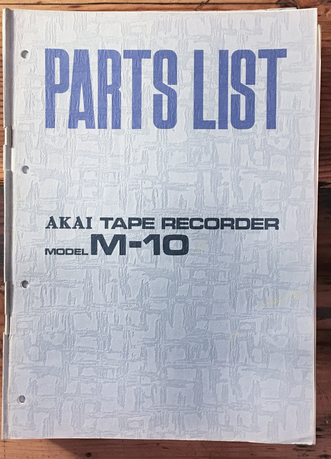 Akai Model M-10 Reel to Reel Parts List Manual *Original*