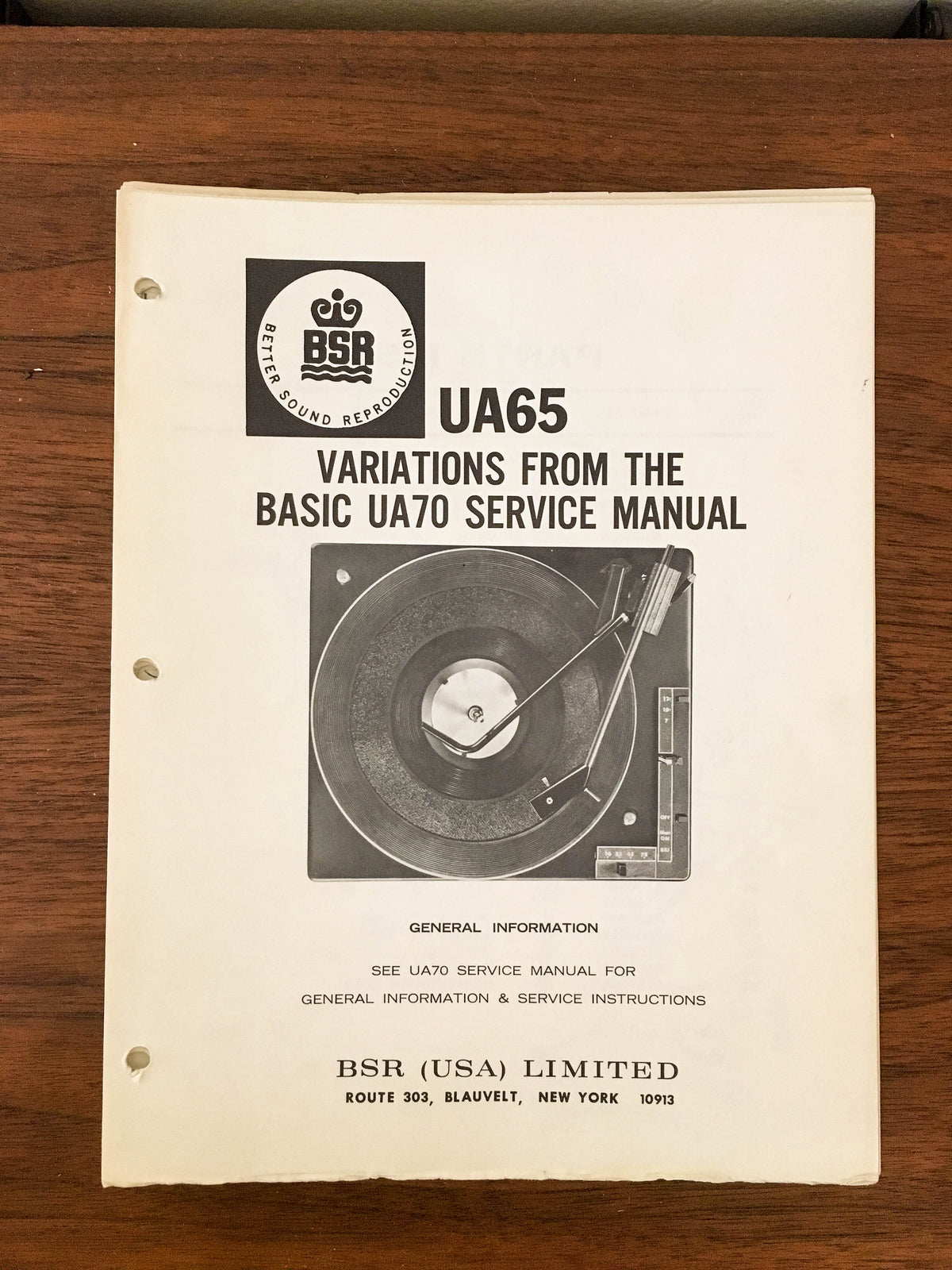 BSR UA65 UA-65 Record Player / Turntable Service Manual *Original* #2
