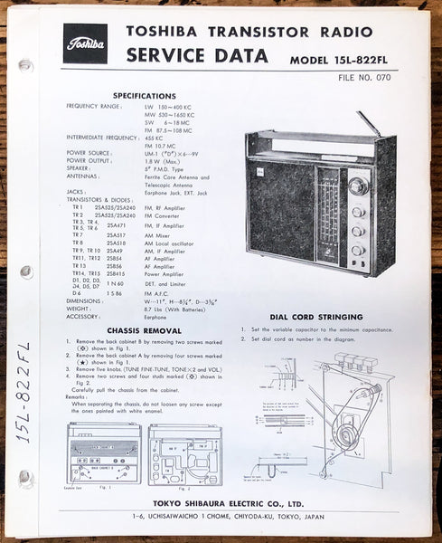 Toshiba Model 15L-822FL Radio Service Manual *Original*