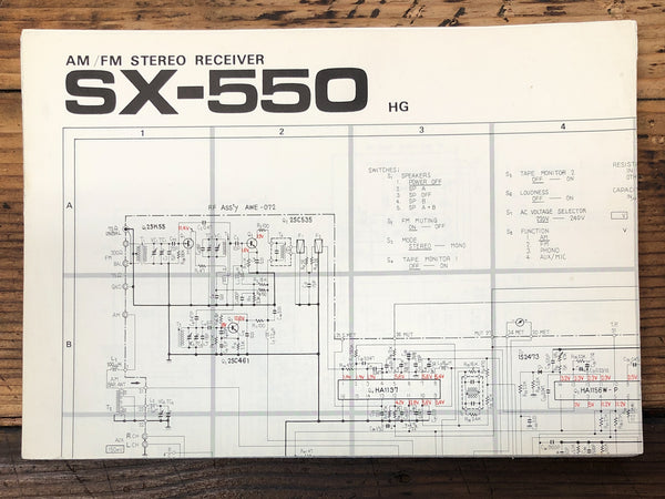 Pioneer SX-550 HG Receiver Foldout Service Manual *Original*