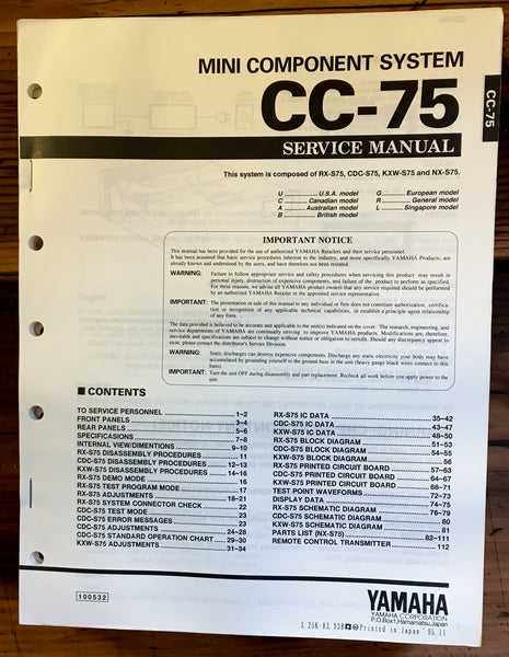 Yamaha CC-75 Stereo Service Manual *Original*