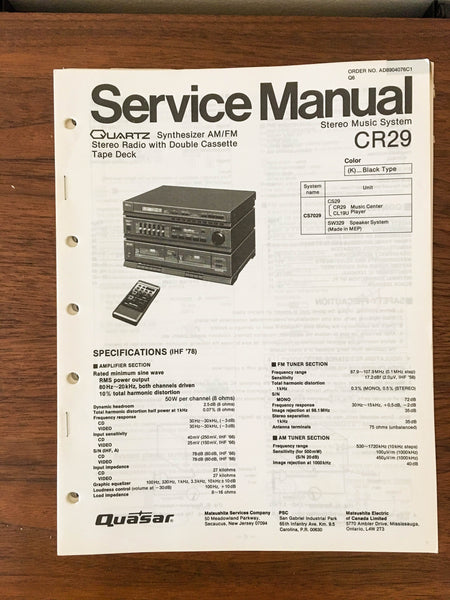 Technics CR29 CR 29 Stereo Service Manual *Original*