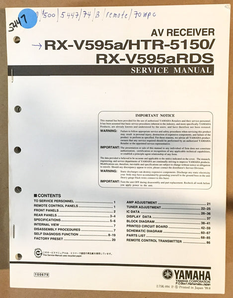 Yamaha RX-V595a HTR-5150 RX-V595 Receiver  Service Manual *Original*
