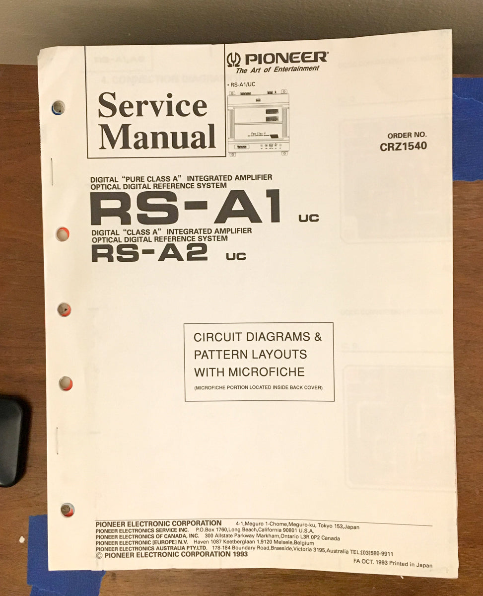 Pioneer RS-A1 RS-A2 Amplifier Service Manual *Original*