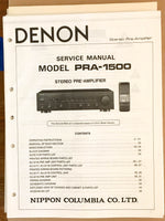 Denon PRA-1500 Preamp / Preamplifier  Service Manual *Original*