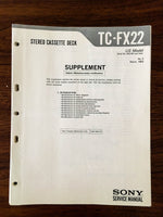 Sony TC-FX22 Cassette Service Manual Supplement *Original*