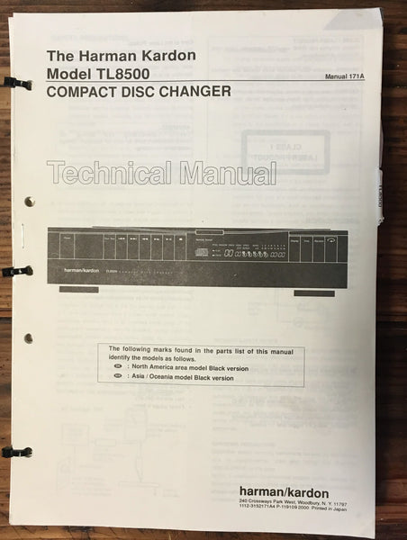 Harman Kardon HK TL8500 TL-8500 CD Player Service Manual *Original*