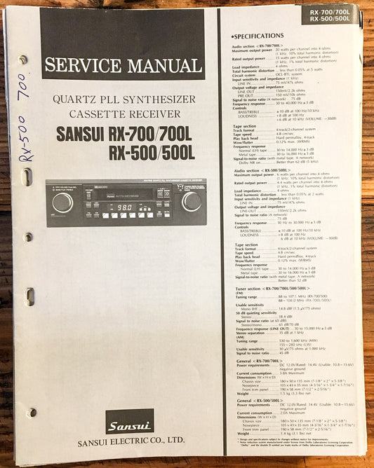 Sansui RX-500 RX-700 Receiver  Service Manual *Original*
