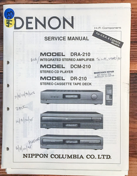 Denon DRA-210 DCM-210 DR-210 Amplifier CD Cassette  Service Manual *Original*