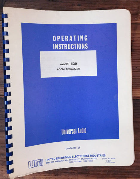 Urei Model 539 Room Equalizer  Owner Instruction Manual *Original* #1