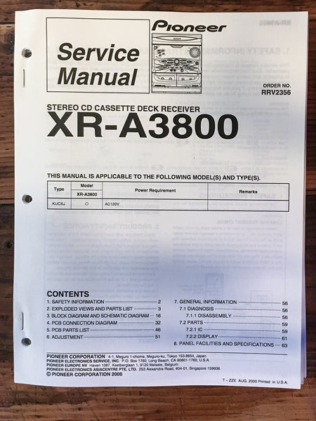 Pioneer XR-A3800 Receiver Service Manual *Original*