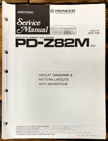 Pioneer PD-Z82M CD Player Add. Service Manual *Original*