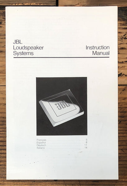 JBL 1982 Speaker   User / Owners Manual *Original*