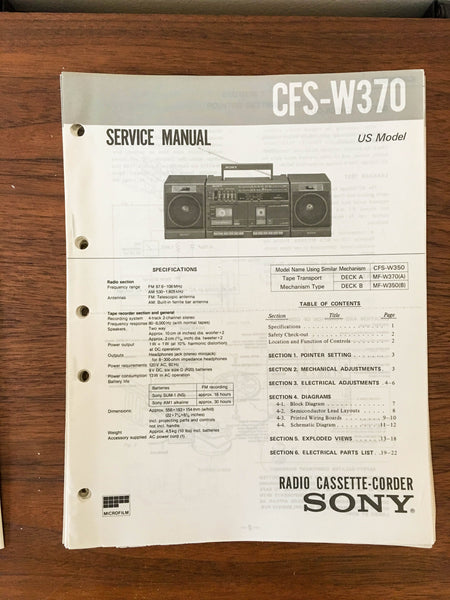 Sony CFS-W370 Boombox / Radio Service Manual *Original*