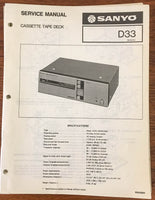 Sanyo D 33 D-33 Tape Cassette Service Manual *Original*