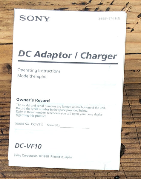 Sony DC-VF10 Adaptor / Charger  Owner / User Manual *Original*