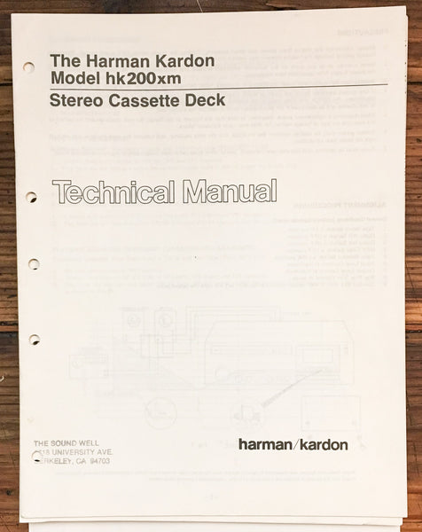 Harman Kardon HK200XM HK-200XM Cassette  Service Manual *Original*