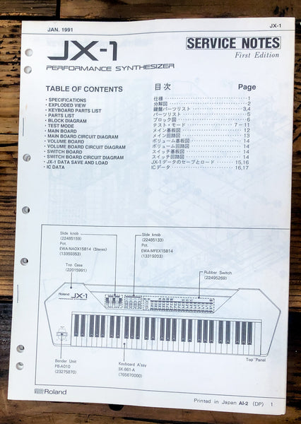 Roland JX-1 Synthesizer Service Manual *Original*