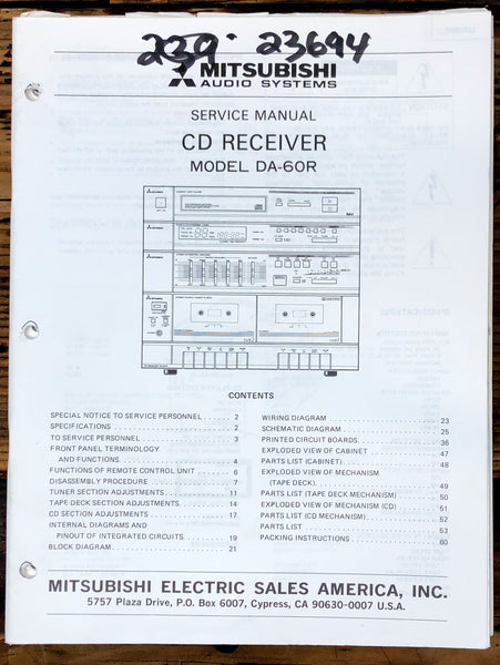 Mitsubishi DA-60R Receiver Service Manual *Original*