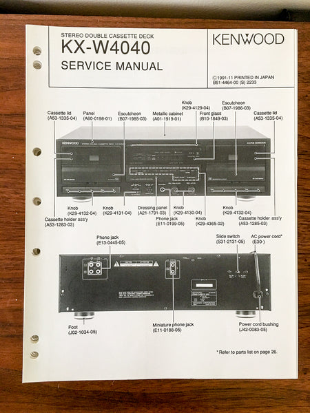 Kenwood KX-W4040 Cassette  Service Manual *Original*